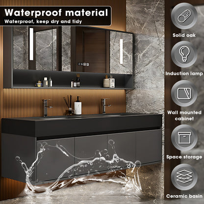 52"- 78" Double Basin Vanity Set with Intelligent LED Defogging Mirror for Bathroom