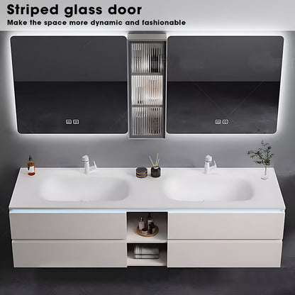 52"- 78" Double Basin White Floating Bathroom Vanity Set with Double Backlit Mirror