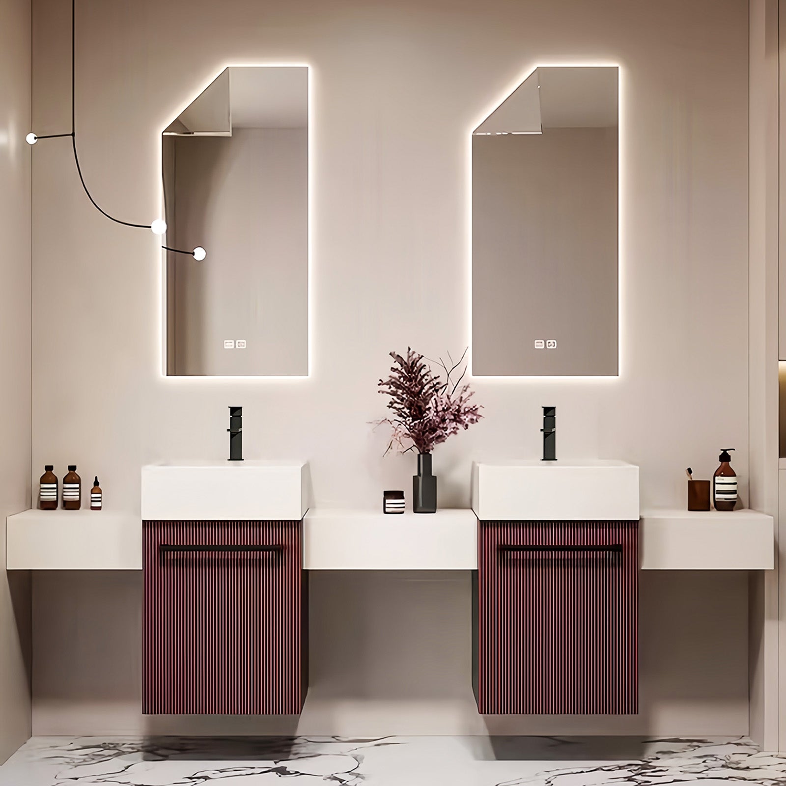 64"- 104" Double Bathroom Vanity with Sinks and LED Mirrors