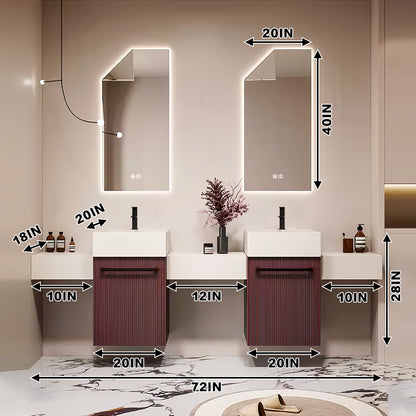 64"- 104" Double Bathroom Vanity with Sinks and LED Mirrors