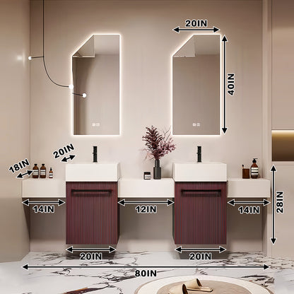 64"- 104" Double Bathroom Vanity with Sinks and LED Mirrors