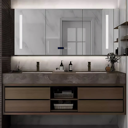 52"- 78" Double Ceramic Basin Bath Vanity Set with Mirror Cabinet and Open Storage