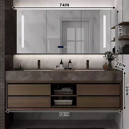 52"- 78" Double Ceramic Basin Bath Vanity Set with Mirror Cabinet and Open Storage