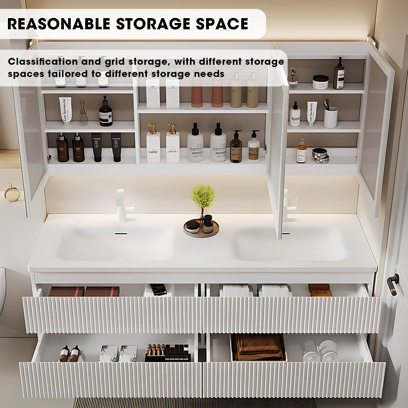 52"- 78" Double Integrated Basin Bathroom Vanity Set with Smart Mirror Cabinet