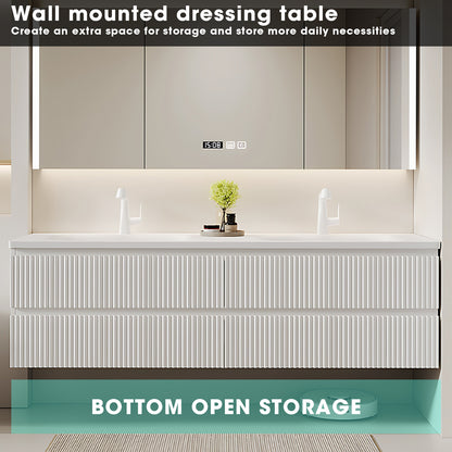 52"- 78" Double Integrated Basin Bathroom Vanity Set with Smart Mirror Cabinet