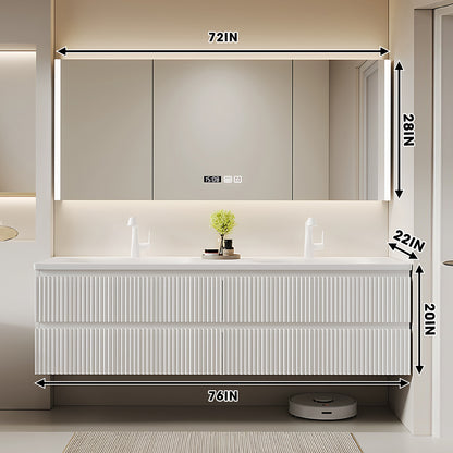 52"- 78" Double Integrated Basin Bathroom Vanity Set with Smart Mirror Cabinet