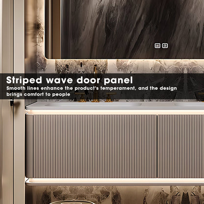 52"- 78" Double Oval Defogging Mirror Bathroom Vanity Set with Double Basin