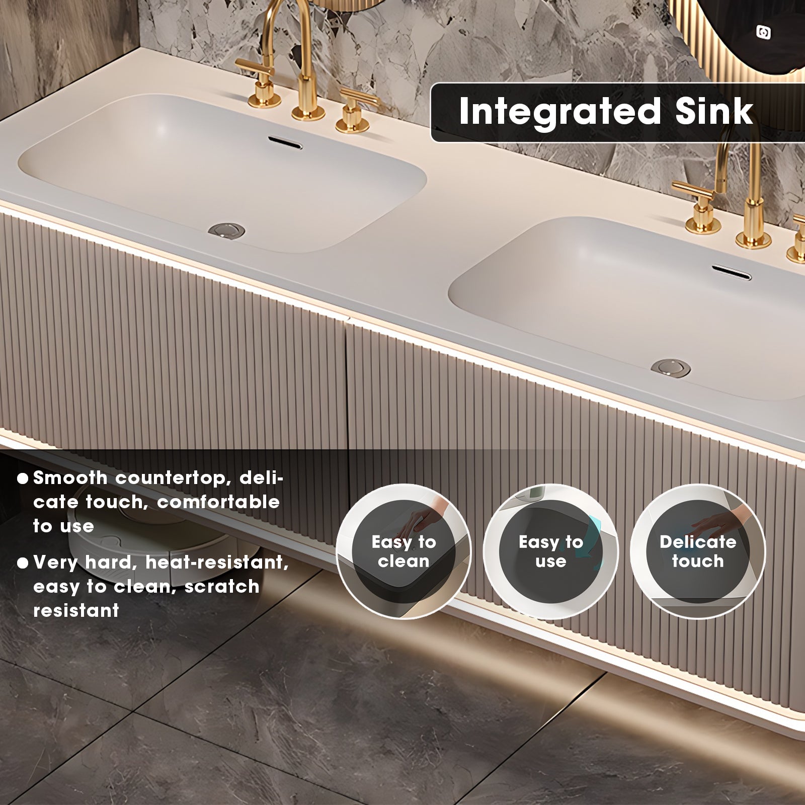 52"- 78" Double Oval Defogging Mirror Bathroom Vanity Set with Double Basin