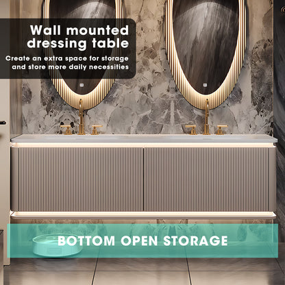 52"- 78" Double Oval Defogging Mirror Bathroom Vanity Set with Double Basin