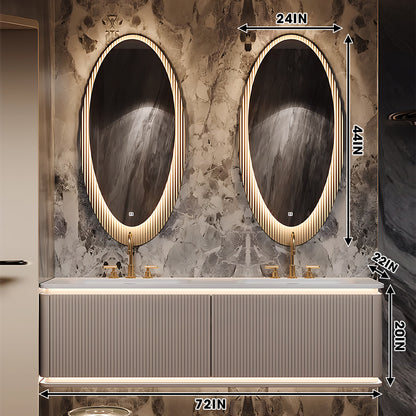 52"- 78" Double Oval Defogging Mirror Bathroom Vanity Set with Double Basin