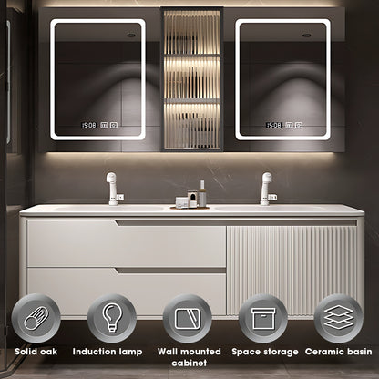 52"- 78" Double Sink Bathroom Cabinets Set with LED Defogging Mirror