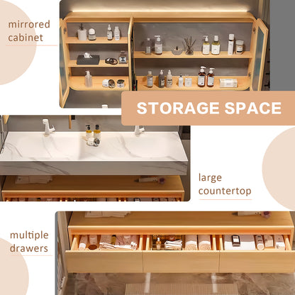 52"- 78" Double Sink Bathroom Vanity Set with Mirror Cabinet and Three Drawers