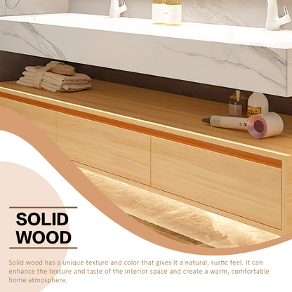 52"- 78" Double Sink Bathroom Vanity Set with Mirror Cabinet and Three Drawers