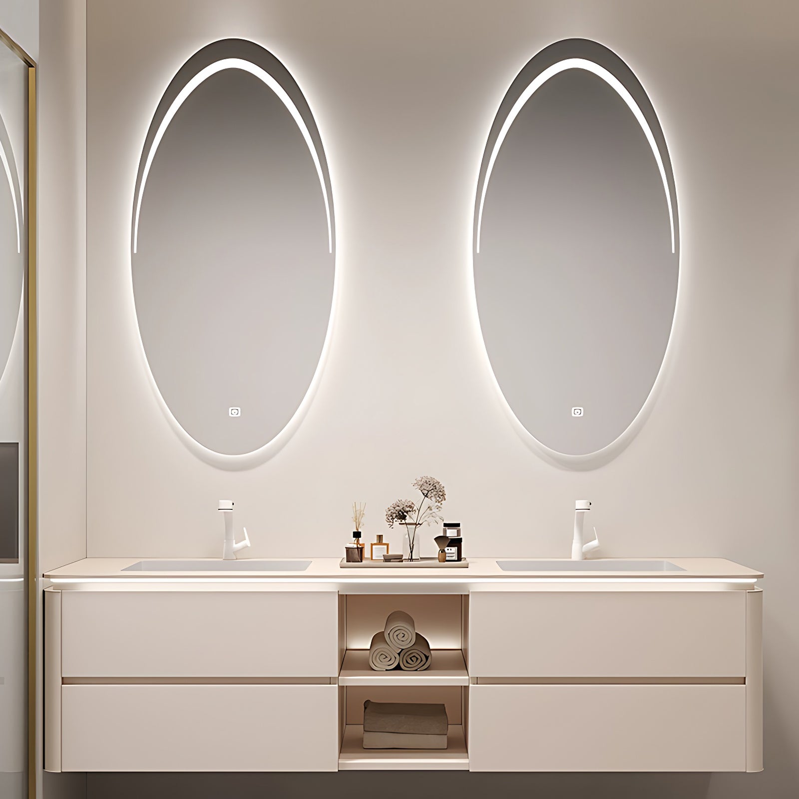 32"- 72" Floating Bath Vanity Set with Oval Smart Defogging Mirror and Sink