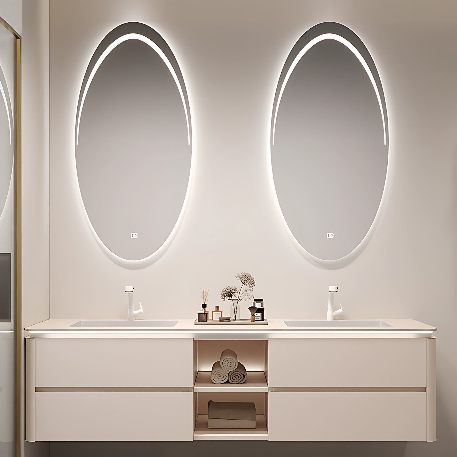 36"- 72" Floating Bath Vanity Set with Oval Smart Defogging Mirror and Sink