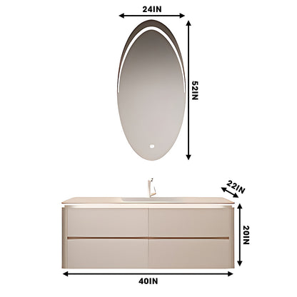 36"- 72" Floating Bath Vanity Set with Oval Smart Defogging Mirror and Sink