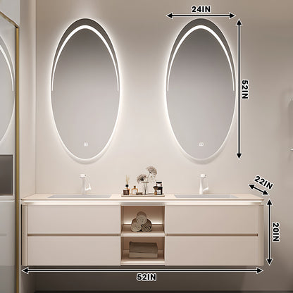 36"- 72" Floating Bath Vanity Set with Oval Smart Defogging Mirror and Sink
