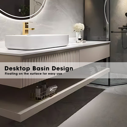 48"- 72" Floating Bath Vanity Set with Single Ceramic Basin & Circle Illuminated Mirror