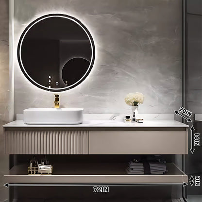 48"- 72" Floating Bath Vanity Set with Single Ceramic Basin & Circle Illuminated Mirror