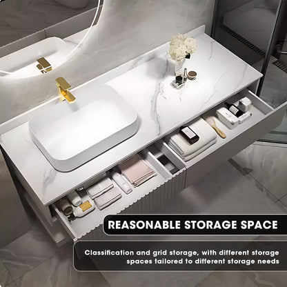 48"- 72" Floating Bath Vanity Set with Single Ceramic Basin & Circle Illuminated Mirror