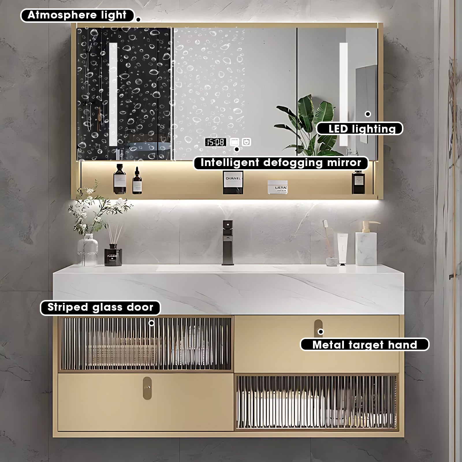 36"- 78" Floating Bath Vanity Set with Smart Mirror and  Ceramic Sink