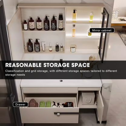 36"- 64" Floating Bathroom Simple White Vanity With Single Sink And Smart Mirror Cabinet