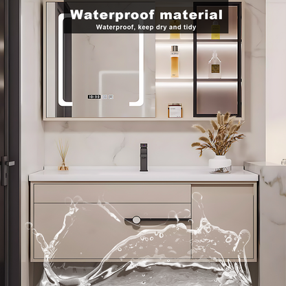 36"- 64" Floating Bathroom Simple White Vanity With Single Sink And Smart Mirror Cabinet