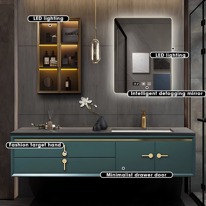 44"- 68" Floating Bathroom Vanity Set with Backlit Mirror & Lighted Cabinet & Basin