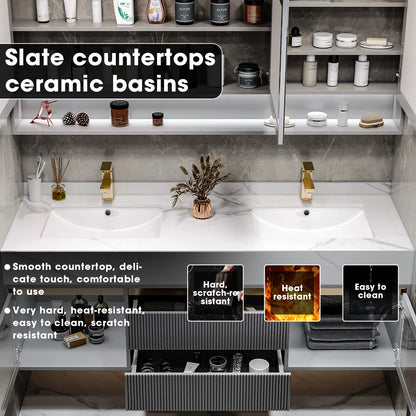 SALE 36" Floating Grey Bathroom Vanity Set with Ceramic Basin and Smart Mirror Cabinet