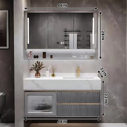 SALE 36" Floating Grey Bathroom Vanity Set with Ceramic Basin and Smart Mirror Cabinet