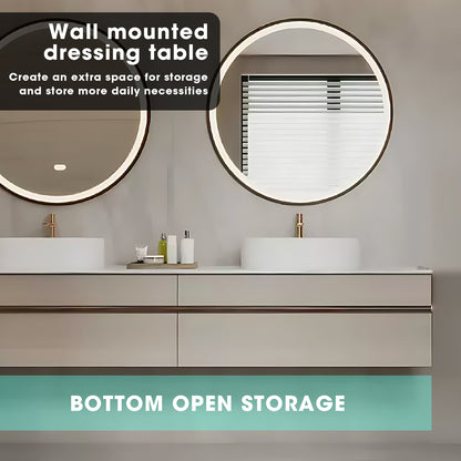 52"- 78" Floating Bathroom Vanity Set with Double Round LED Mirror and Double Sink