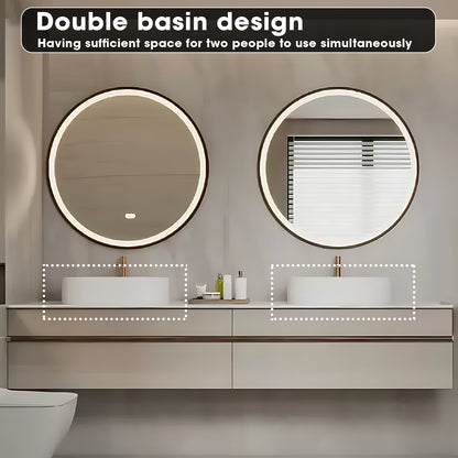 52"- 78" Floating Bathroom Vanity Set with Double Round LED Mirror and Double Sink