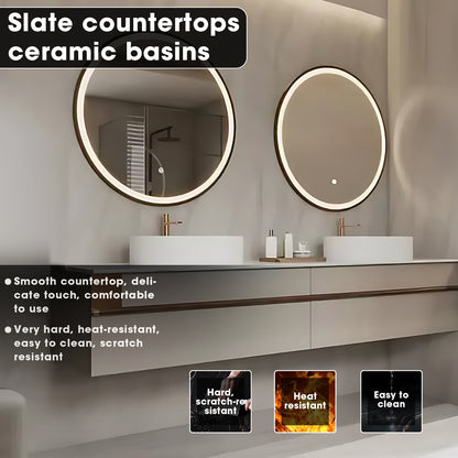 52"- 78" Floating Bathroom Vanity Set with Double Round LED Mirror and Double Sink