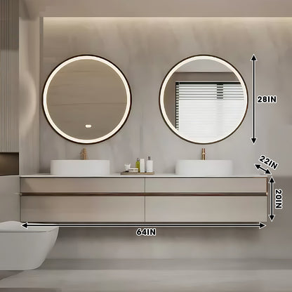 52"- 78" Floating Bathroom Vanity Set with Double Round LED Mirror and Double Sink