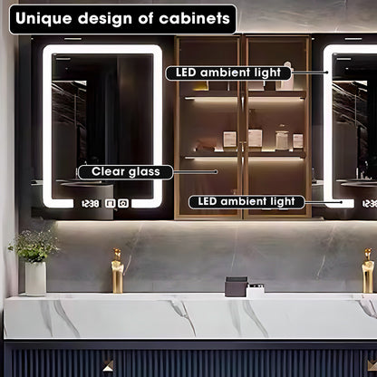 52"- 78" Floating Bathroom Vanity Set with Glass Door Cabinet & 2 Illuminated Mirror & 2 Basin