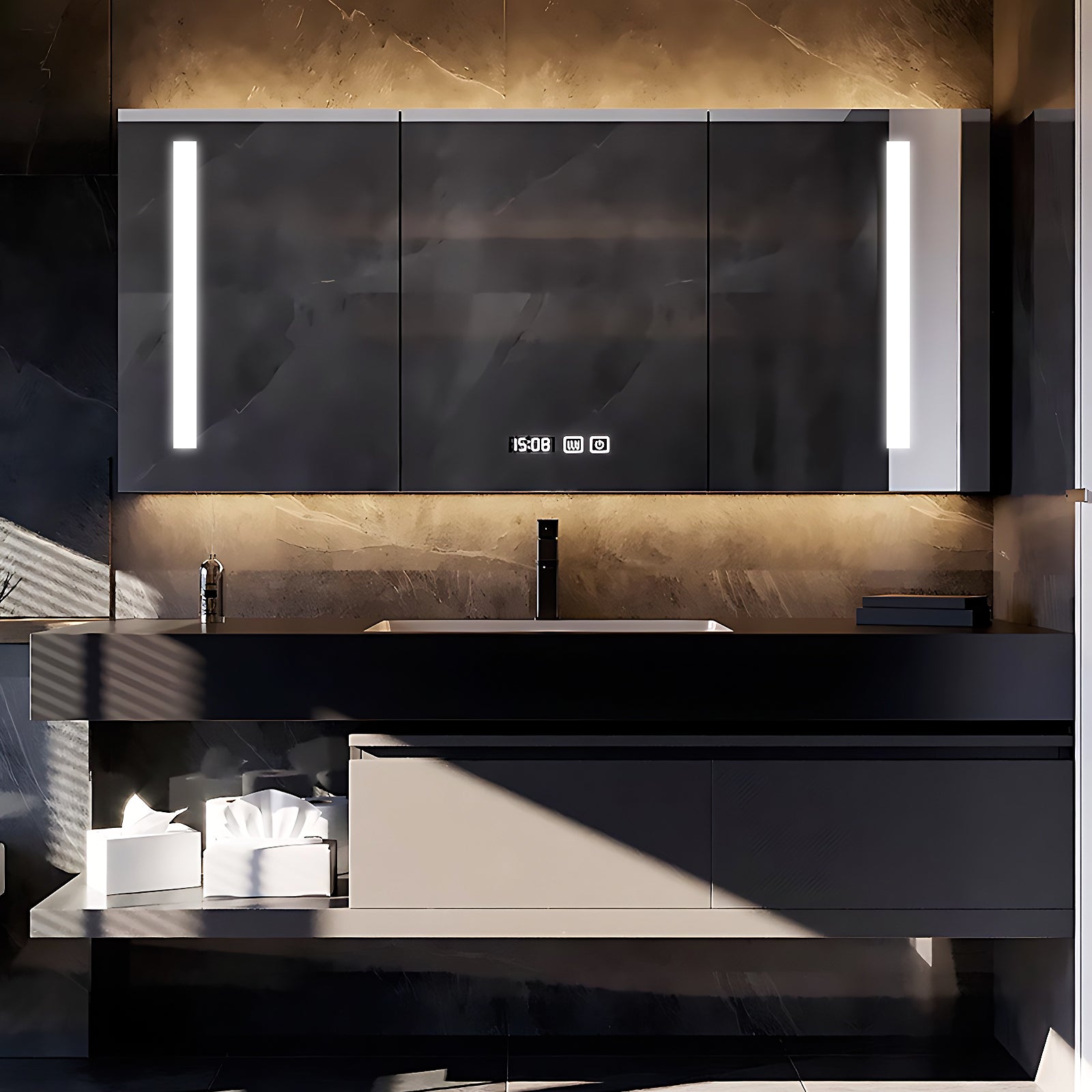 36"- 72" Floating Bathroom Vanity Set with Intelligent Mirror Cabinet and Basin