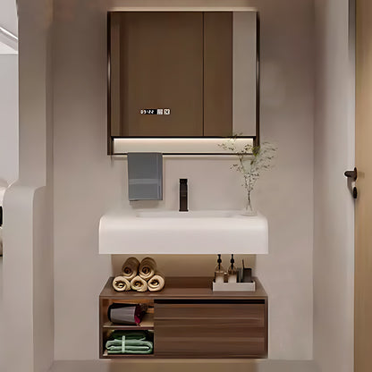 32"- 72" Floating Bathroom Vanity Set with Large Storage Mirror Cabinet & Towel Bar & Single Sink