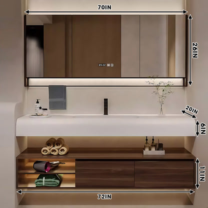 32"- 72" Floating Bathroom Vanity Set with Large Storage Mirror Cabinet & Towel Bar & Single Sink