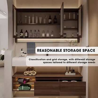 32"- 72" Floating Bathroom Vanity Set with Large Storage Mirror Cabinet & Towel Bar & Single Sink