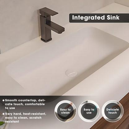 32"- 72" Floating Bathroom Vanity Set with Large Storage Mirror Cabinet & Towel Bar & Single Sink