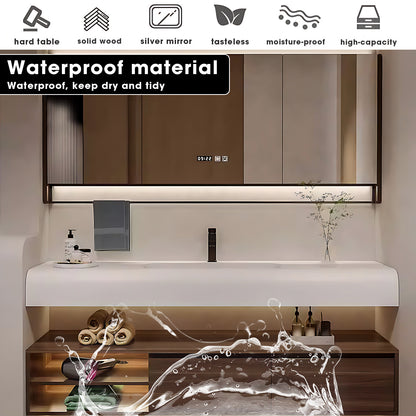 32"- 72" Floating Bathroom Vanity Set with Large Storage Mirror Cabinet & Towel Bar & Single Sink