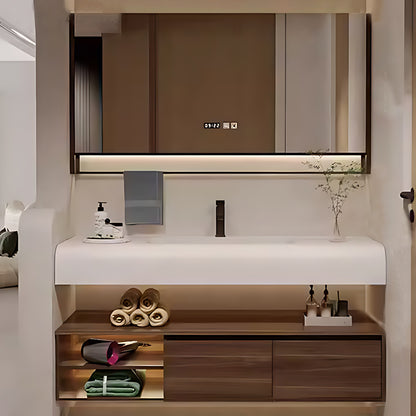 32"- 72" Floating Bathroom Vanity Set with Large Storage Mirror Cabinet & Towel Bar & Single Sink
