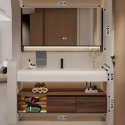 32"- 72" Floating Bathroom Vanity Set with Large Storage Mirror Cabinet & Towel Bar & Single Sink