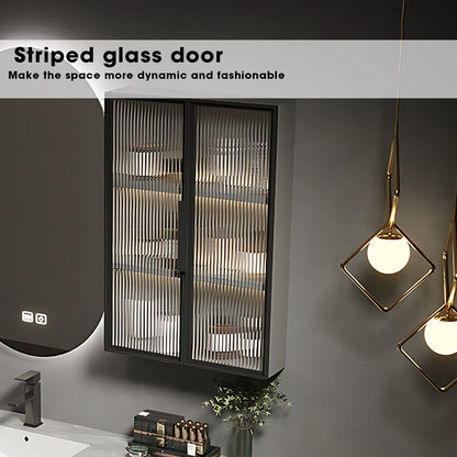 36"- 78" Floating Bathroom Vanity Set with Mirror, Sink and Striped Glass Doors Cabinet