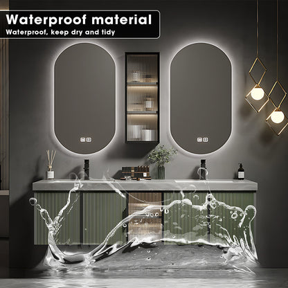 36"- 78" Floating Bathroom Vanity Set with Mirror, Sink and Striped Glass Doors Cabinet