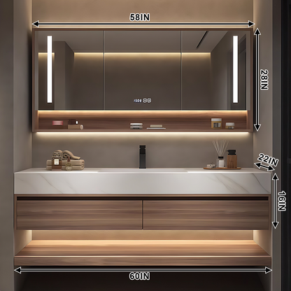 40"- 72" Floating Bathroom Vanity Set with Single Sink and Smart Mirror Cabinet