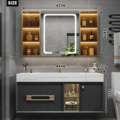 44"- 52" Floating Bathroom Vanity with Single Sink and Defogging Mirror Cabinet