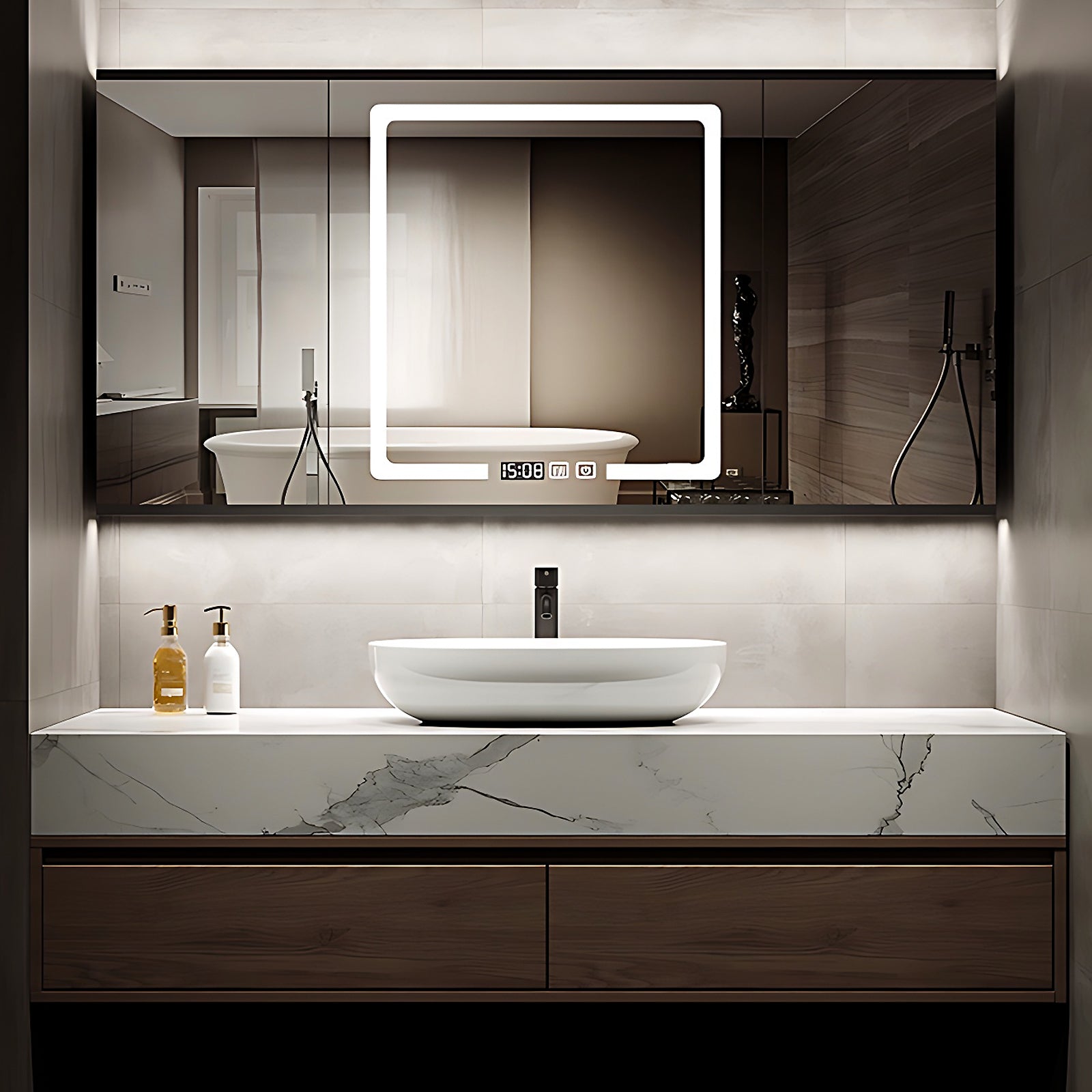 36"- 52" Floating Single Bathroom Vanity Set with Ceramic Basin and LED Mirror