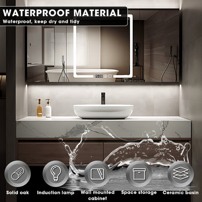36"- 52" Floating Single Bathroom Vanity Set with Ceramic Basin and LED Mirror