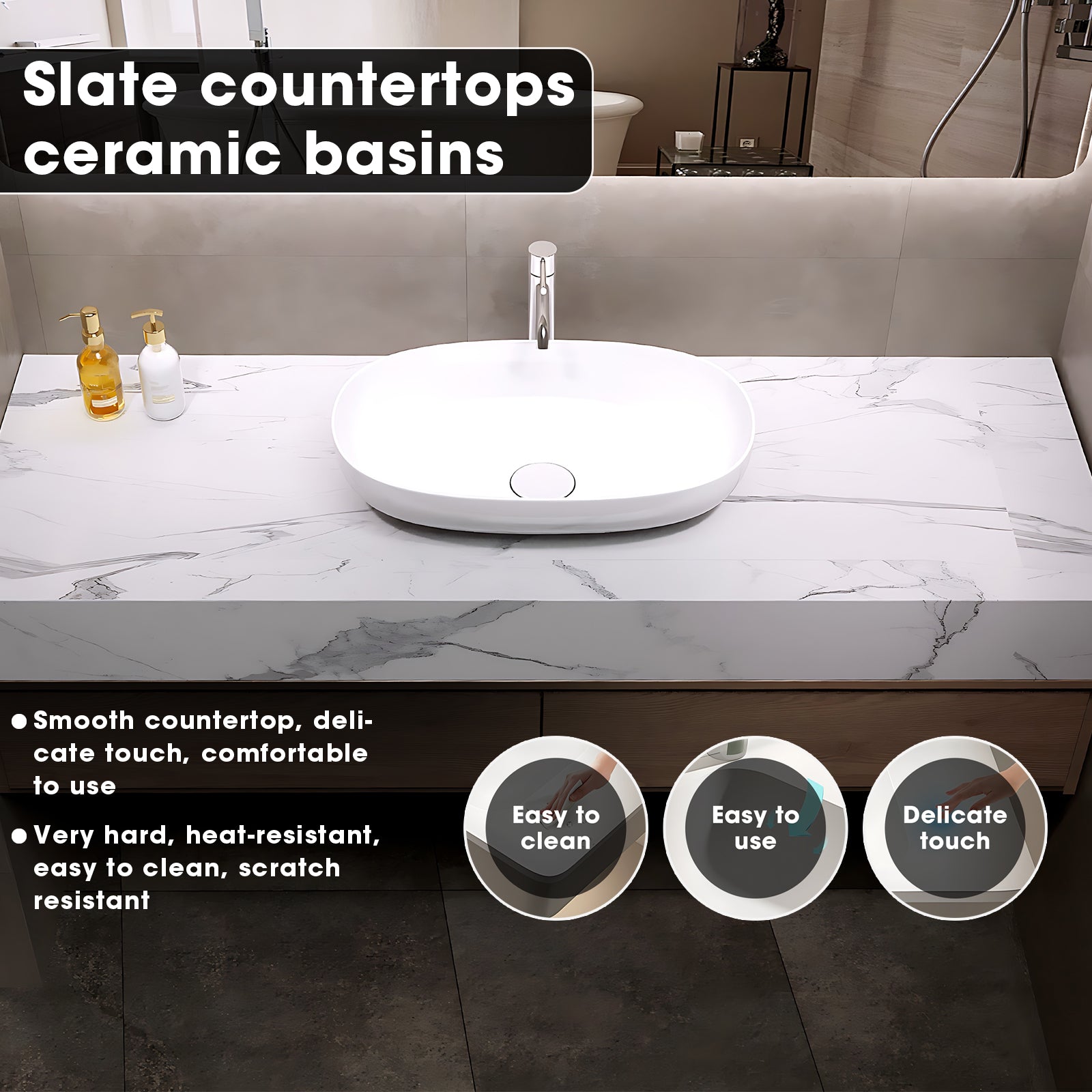 36"- 52" Floating Single Bathroom Vanity Set with Ceramic Basin and LED Mirror